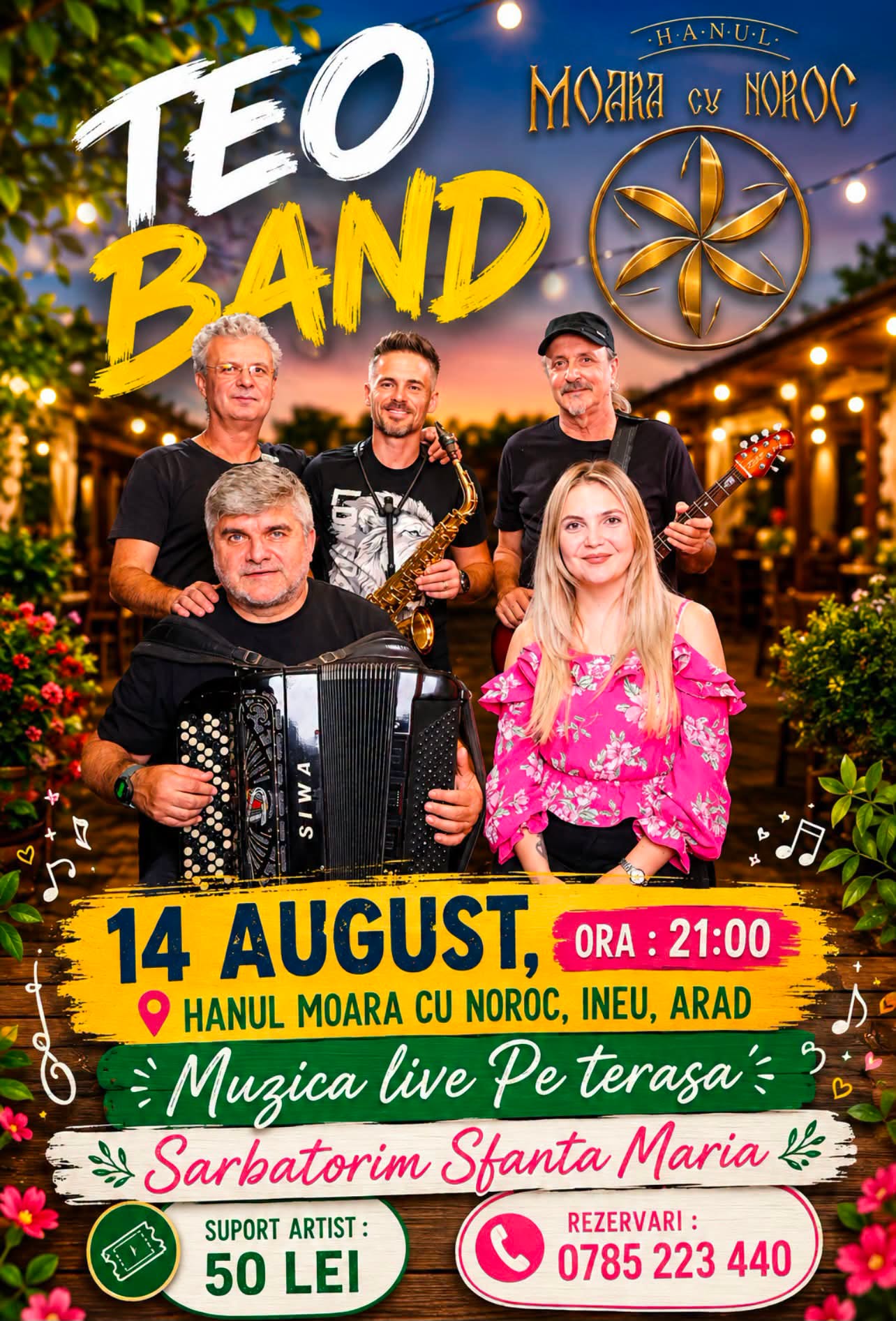 Afiș Teo Band — seară #FărăTipar cu Teo Band, 14 august, terasa Hanului Moara cu Noroc, Ineu